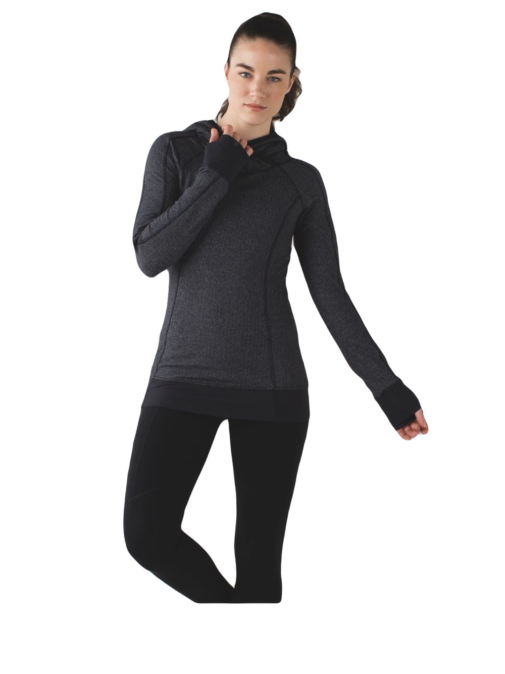 Lululemon Think Fast hoodie heathered herringbone black rulu sweater top 6